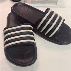 Black and White Slide Sandals